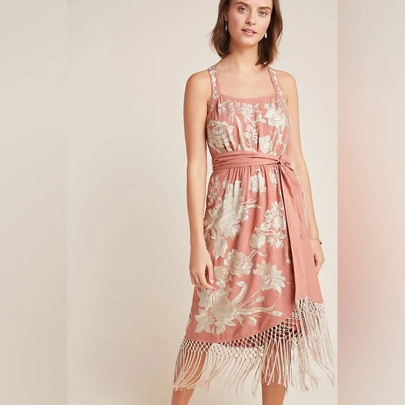 anthropologie pink fringe dress Hutch Sleeveless Fringe Maxi Dress
